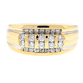 14K Yellow Gold Multi-Row Diamond Mens Ring Size 9