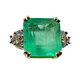 14K Yellow Gold 8.40ct Emerald and 0.55ct Diamonds Ring Size 5.5