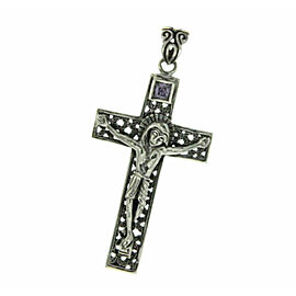 ¦Handmade 925 Sterling Silver Amethyst Jesus Christ Crucifix Cross Pendant