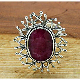 Handmade Solid Sterling Silver Handmade Ruby Flower Bali Ring»R314