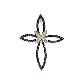 ¦EFFY White And Green Diamonds 14K White Gold Butterfly Cross Pendant