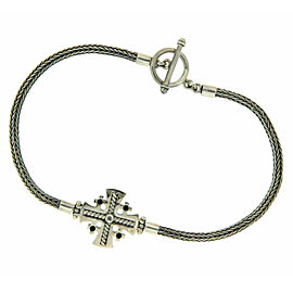 ¦Unisex 925 Sterling Silver Bali Cross CZ Bracelet Size