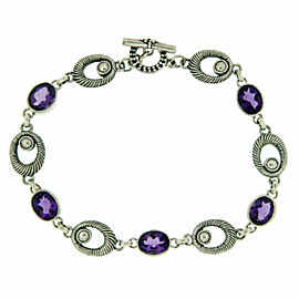 ¦Handmade 925 Sterling Silver Bali Oval Amethyst Bracelet Size