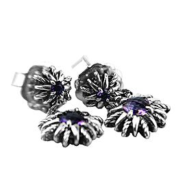 David Yurman 925 Sterling Silver Starburst Double Drop Amethyst Earrings