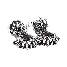 David Yurman 925 Sterling Silver Starburst Double Drop Red Garnet Earrings