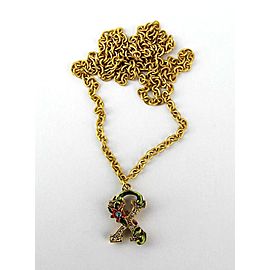 JAY STRONGWATER INITIAL "X" RED FLOWER GOLD PLATED CHARM 32" NECKLACE NEW NO BOX