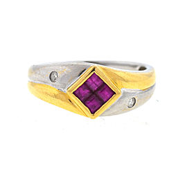 14K Yellow Gold & Sterling Silver Ruby & Diamonds Ring Size 7