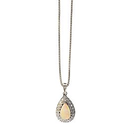 14k White Gold Box Chain Necklace With Teardrop Opal