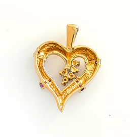 14K Yellow Gold Heart 0.39 Ct Diamond Rubies Pendant 4.1 Grams