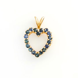 14K Yellow Gold Heart 1.0 Ct Ceylon Sapphire Heart Pendant 2.4 Grams