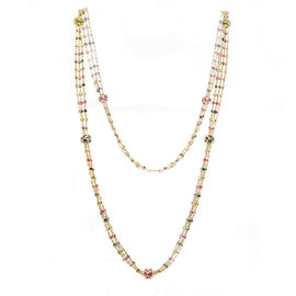 18K Yellow Gold 10Ct Multi-color Gemstone Beads Three Row Necklace 25" 14.5 Gr