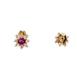 14K Yellow Gold Ruby 0.75 Ct H SI1 Diamond Stud Earrings 1.2 Grams 6.9 mm