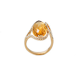 18K Yellow Gold Oval Citrine Gemstone Diamond Cocktail Ring 6.1 Grams Size 7