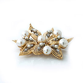 14K Yellow Gold Pearl 0.75 Ct G SI1 Diamonds Flower Pendant Brooch 19.3 Grams