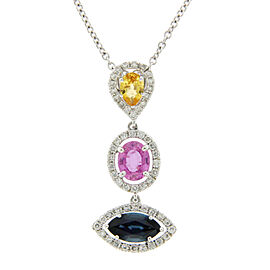 Luxo Jewelry 3.12 CT Natural Multi Stones & 0.55 CT Diamonds in 14K Gold Drop Necklace 16"