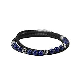 JOHN HARDY ST. SILVER LAPIS LAZULI TRIPLE WRAP LEATHER BRACELET