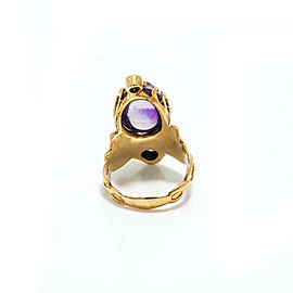 Vintage 14K Yellow Gold Amethyst 0.40 CT Diamond Ring 7.3 Grams Size 5.5