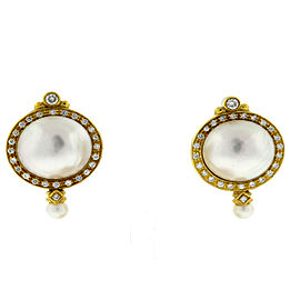 14K Yellow Gold Diamond Cultured Pearl Earrings