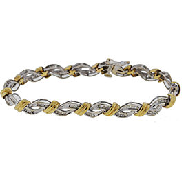 10K Two Tone Baguette Round Diamond Bracelet