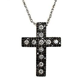 14K White Gold 1.15 CT White & Black Diamonds Cross Necklace Size