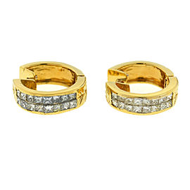 14k Yellow Gold Huggie Hoop Diamond Earrings