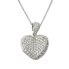 18K White Gold 1.06 Ct Round Diamond Heart Love Pendant Necklace 18"