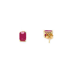 14K Yellow Gold 1.5 Ct Genuine Ruby Stud Earrings 1.2 Grams