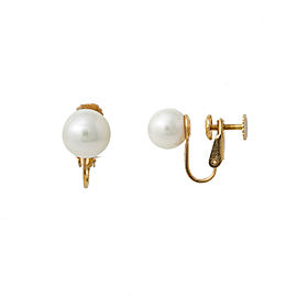 14 Yellow Gold 9 MM Cultured Pearls Clip on Earrings 4.7 Grams