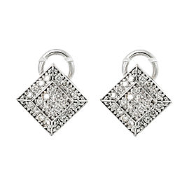 14K White Gold 1.15 Ct Diamond Square Cluster French Back Earrings 9.1 Grams