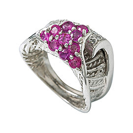 14K White Gold 1.39 Ct Diamonds Ruby Ring 8.7 Grams Size 4.75