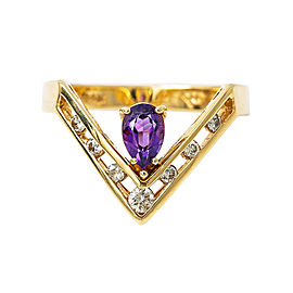 14K Yellow Gold 0.15Ct M SI1 Diamond Amethyst Ring 3.3 Grams Ring Size 5.5