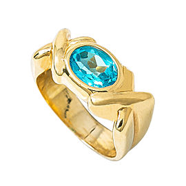 14K Yellow Gold Blue Topaz X X Ring 7.6 Grams Size 6.25