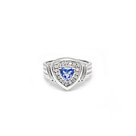 14K White Gold 0.52 Ct Tanzanite 0.27 Ct Diamond Triangle Ring 5.4 Grams Size 7