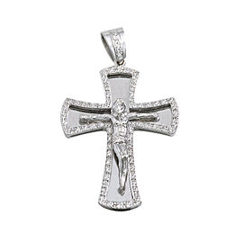 14K WHITE GOLD 1.10 CT G VSI1 DIAMOND CROSS PENDANT 25.3 GRAMS 2"