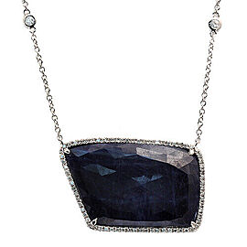 Rose Cut Sliced 28 CT Blue Sapphire 0.43 CT Diamonds 14K White Gold Necklace