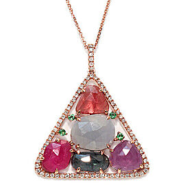 Sliced 9.18 CT Multi Sapphire 0.44 CT Diamonds 14K Rose Gold Triangle Necklace