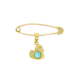 ANATOL 18K Yellow Gold Pin Brooch 14K Turquoise Duckling Charm BABY 1.25"