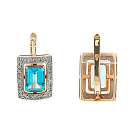 14K Rose Gold Two Tone 0.60 Ct G VS1 Diamond Blue Topaz Latch Back Earrings