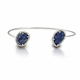 luxo jewelry Sliced 5.78 CT Natural Blue Sapphire 0.35 CT Diamonds 14K White Gold Bangle