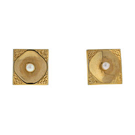 Stainless Steel Gold Plated Square Center Pearl Cufflinks