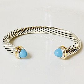 David Yurman Turquoise Classic Cable Cuff Bracelet 14k Gold Sterling Silver