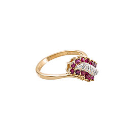 14K Yellow Gold 0.75 Ct I SI2 Single Cut Diamonds Ruby Ring 3.7 Grams Size 7