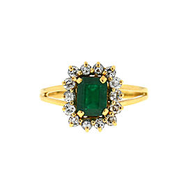 14k Yellow Gold Emerald Diamond Ring Approx .80 Cts