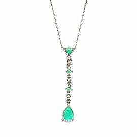 0.12 CT Diamonds 2.20 CT Colombian Emerald 14K White Gold Drop Necklace 16"-18"