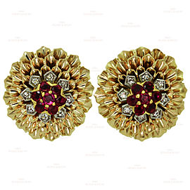 CARTIER Ruby Diamond Yellow Gold Clip-on Earrings 1960s