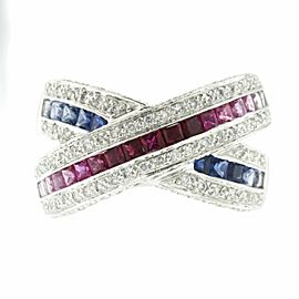 1.55 CT Multi Sapphires & 0.50 CT Diamonds in 18K Gold X Wedding Band Ring