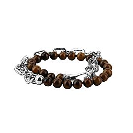 JOHN HARDY ST. SILVER WOOD BEAD DOUBLE WRAP CLASSIC CHAIN BRACELET