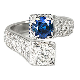 14K White Gold 1.26Ct H SI2 Diamond 1.18Ct Sapphire Band Ring Size 6.5