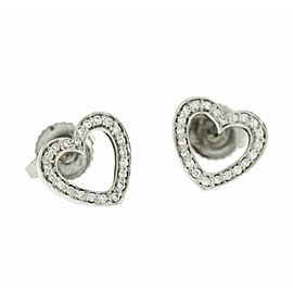 Auth Tiffany & Co. 18K White Gold Diamonds Heart Stud Earrings »U59