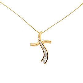 10k Yellow Gold Diamond Cross Pendant Necklace